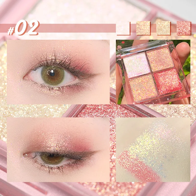 Minisombra de Ojos de cuatro colores, polvo portátil con purpurina de perla, gusano de seda tumbado, maquillaje de ojos