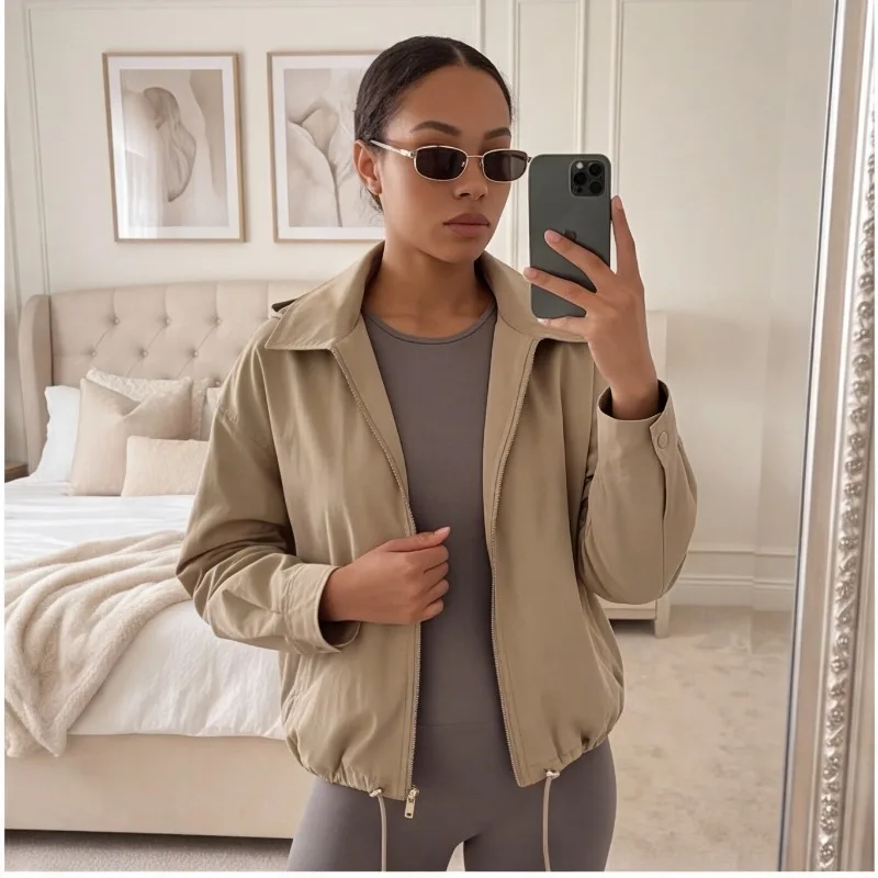 Women S Jacket 2026 Early Fall New Arrival Fashion Long Sleeve Turn Down Collar Detachable Hood Loose Laid Back Style Jacket