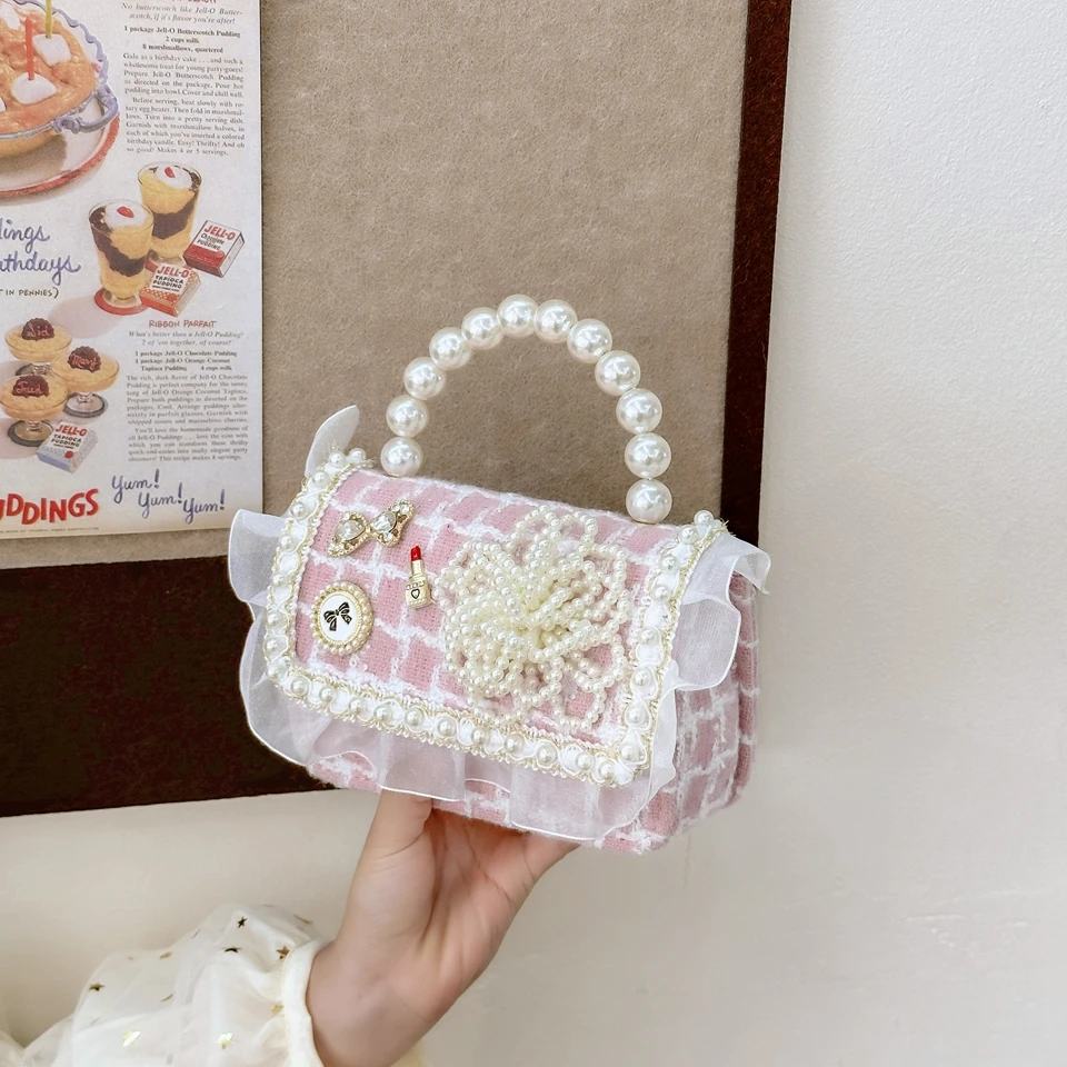 Bolso cruzado de encaje de perlas para niña, Cartera de princesa cero, bolso de mano para niña, monederos y bolsos para niños pequeños