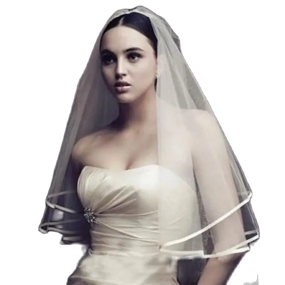 Velos de novia de una capa, accesorio de boda de 2020 cm, borde satinado de tul blanco asequible, venta al por mayor, 120