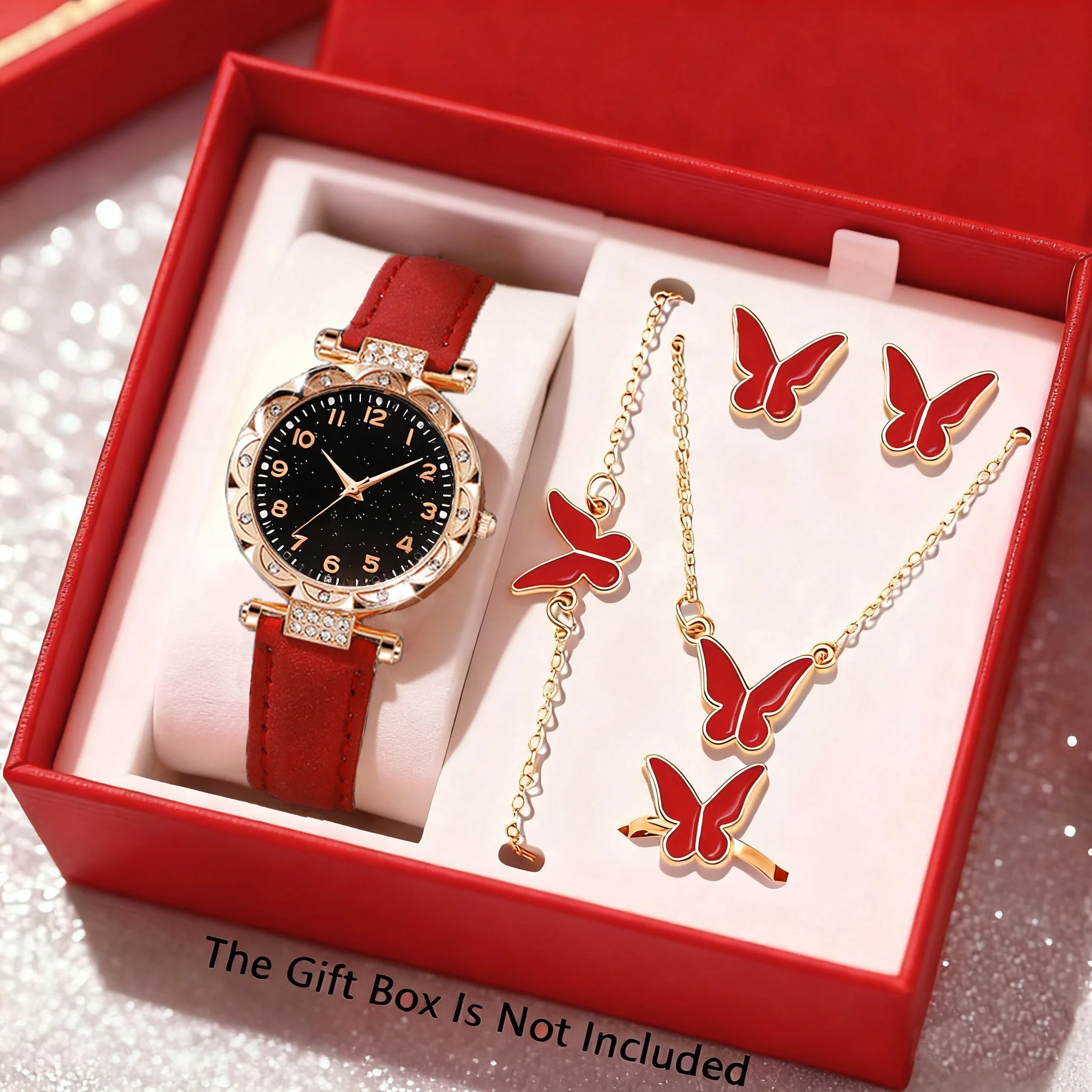 6-piece women's new watch set with elegant and fashionable watches+fashionable butterfly accessories
