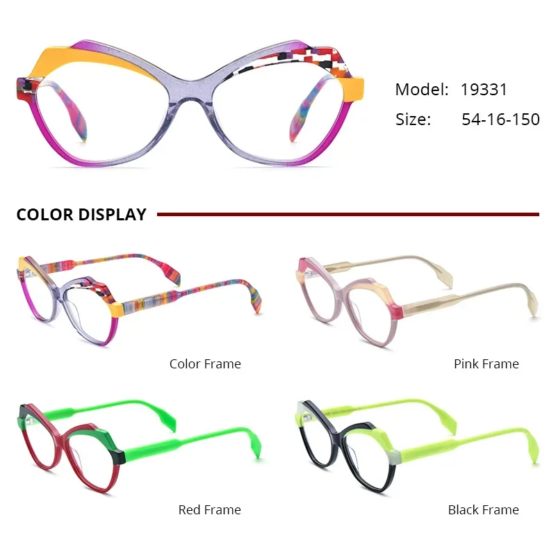 Anti Blue Light Myopia Glasses Female Brand Vintage Acetate Cat Eye Eyeglasses Frame Women Prescription Glasses Red Green Black