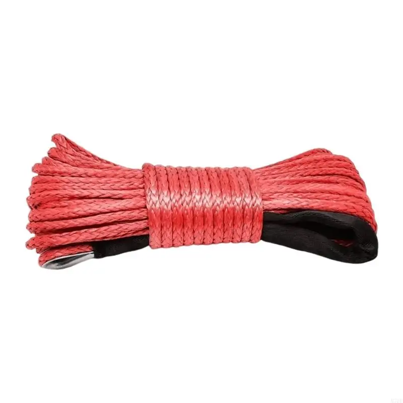 M76E Braided Nylon Winch Cable 15 M Recovery Rope with Reinforced Loop and Protective Sleeve for 8200Lbs Towing Support