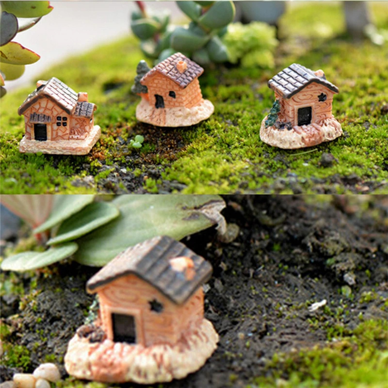 3Pcs Micro Landscape Decoration Small Houses Handicraft Gift Garden Ornaments