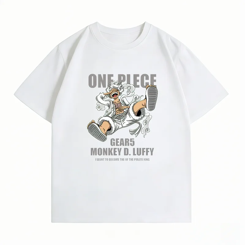 Men's Clothing New 100% Cotton Summer T-Shirt Bandai One Piece Men's T-Shirt Gear 5 Luffy Print Casual Men's T-Shirt