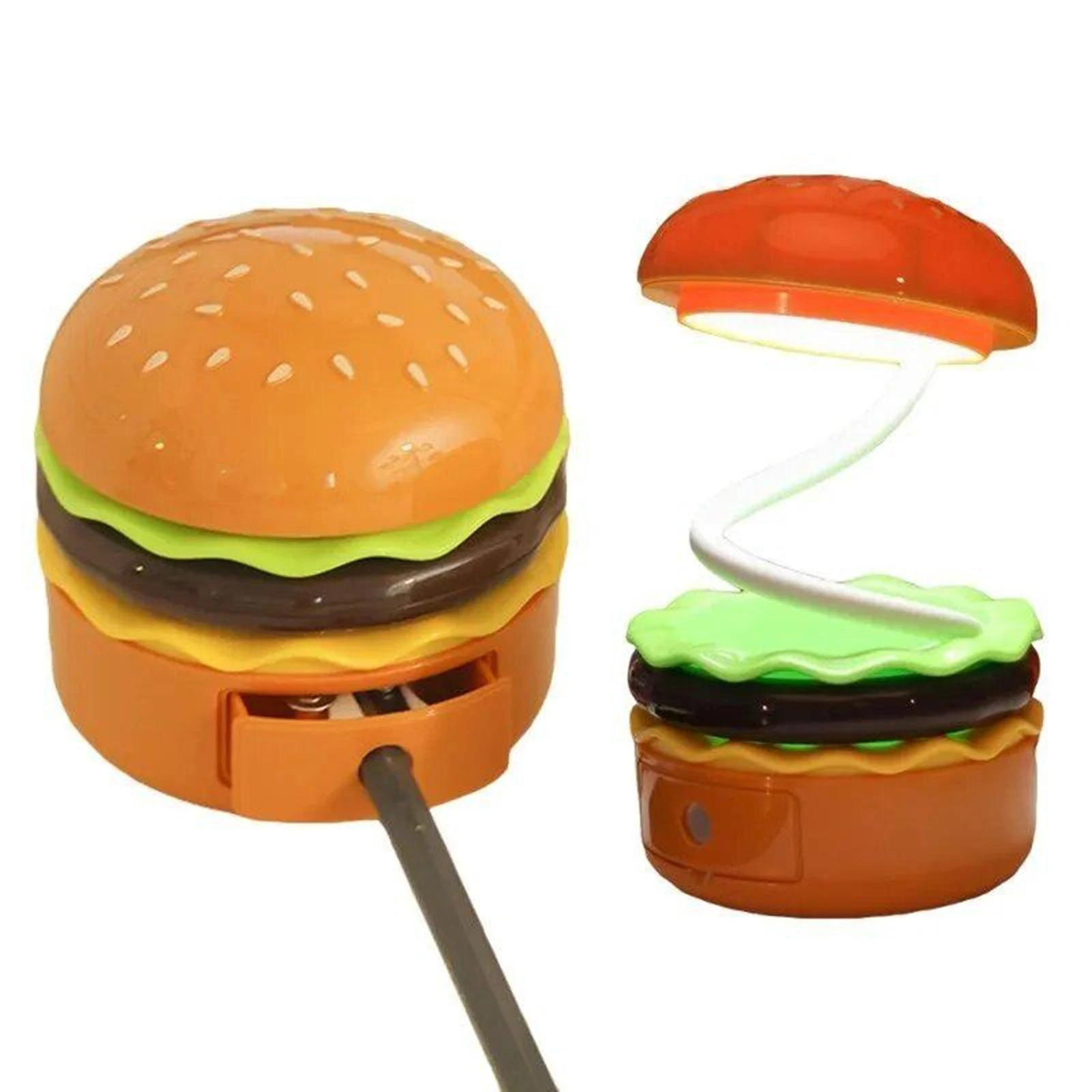 Bonita lámpara de escritorio para niños con hamburguesa, luz nocturna recargable y plegable, con sacapuntas, luz de lectura portátil, decoración de habitación