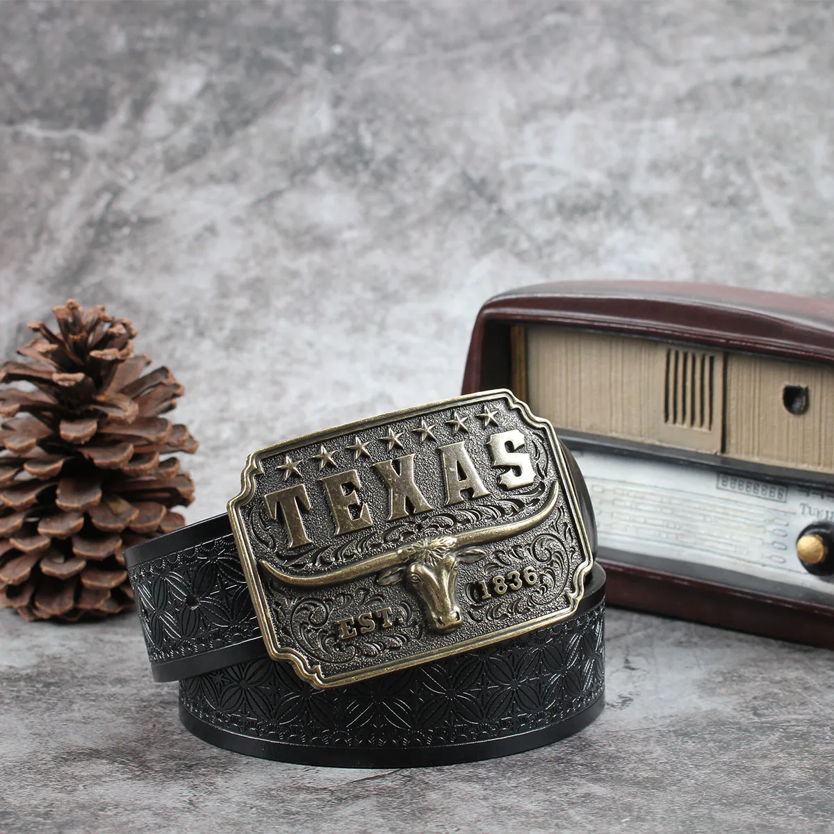 English Bull3.7cm wide men's and women's Western bull head denim style bull scalprendy belt smooth buckle