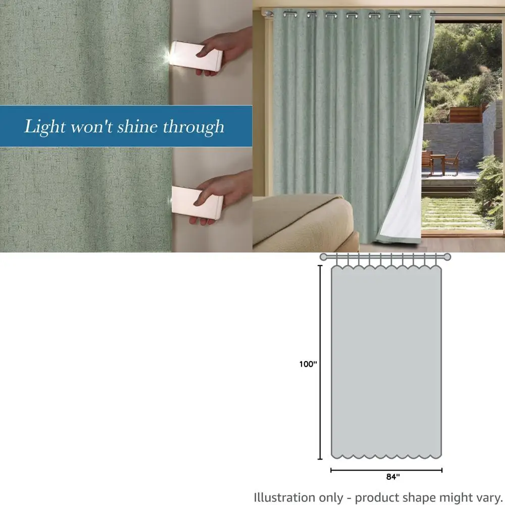 

Thick Linen-Style 100% Blackout Curtains for Patio Doors, W100 x L84, Green Bay