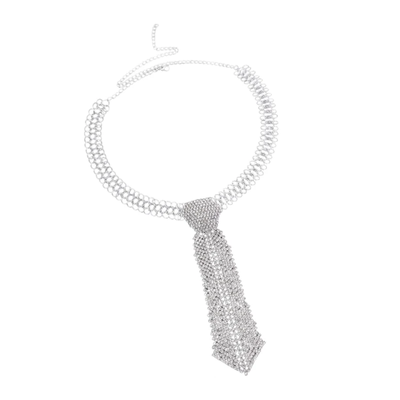  Luxurious Rhinestones Necktie Long Necklace Tie Party Neckwear For Gala Dinners And Evening Party Gathering Dressingup