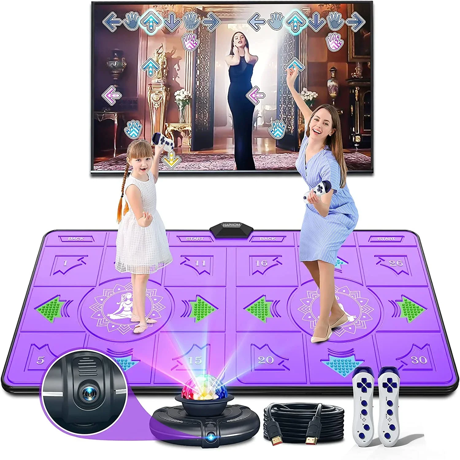 Dance Mat Game for TV/PC Family Sports Motion Sensing Game Double User with Two Wireless Handle Controllers Non-Slip Yoga Pads