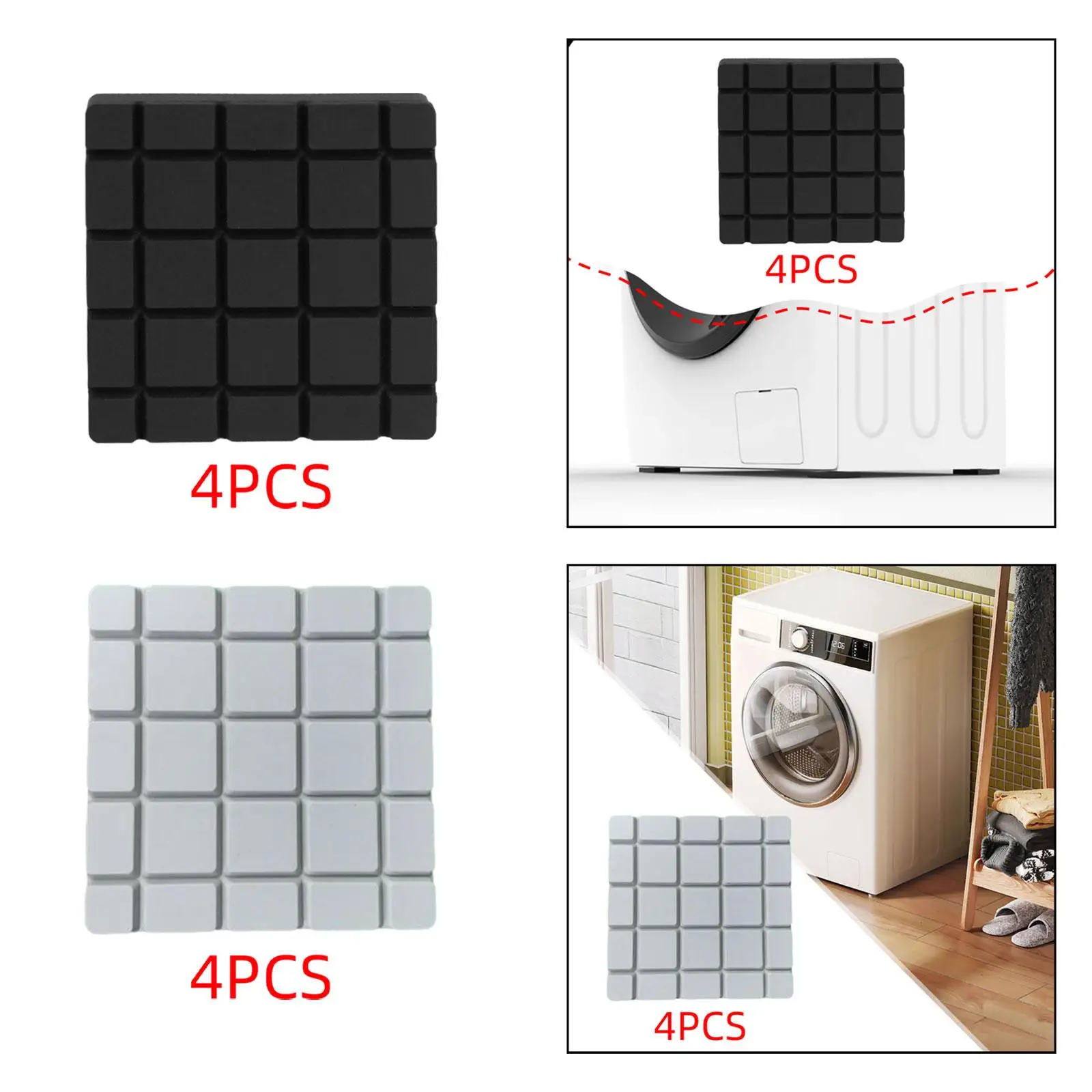 4 Pieces Anti Vibration Pads for Washing Machine Square Rubber Prevents Scratches Non Slip Protects Floor Foot Pads for Table