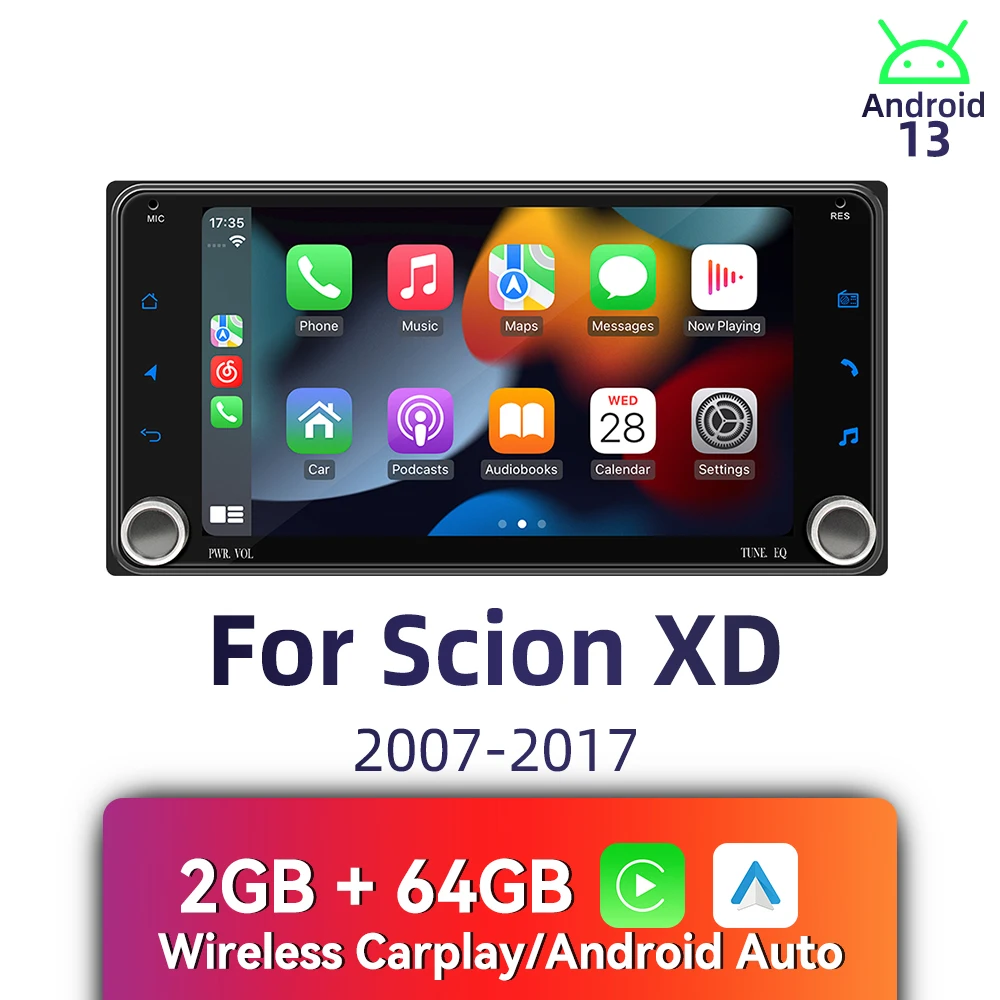 2 Din راديو أندرويد 7 "شاشة لاسلكية Carplay Autoradio سيارة الوسائط المتعددة ل Scion XD 2007-2017 رئيس وحدة ستيريو لتحديد المواقع والملاحة
