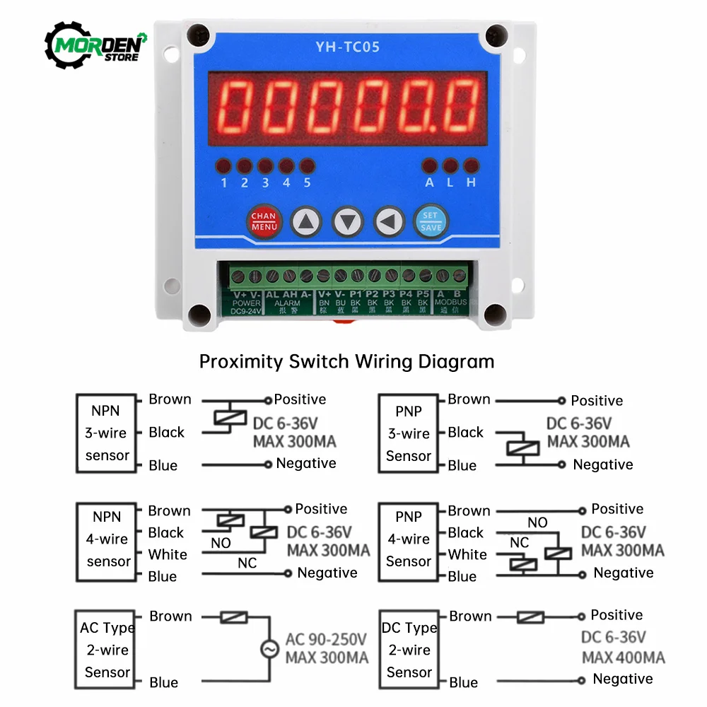 DC12-24V 5-channel Tachometer High-Accurancy LED Digital Display Motor Speed Meter With  Modbus Hall Sensor Motor Speed Detector