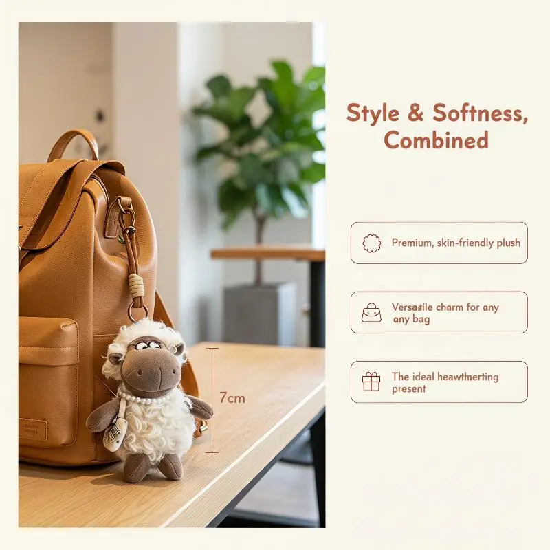 13cm Cute Vintage Curly Sheep Plush Keychain Soft Handmade Plush Animal Pendant