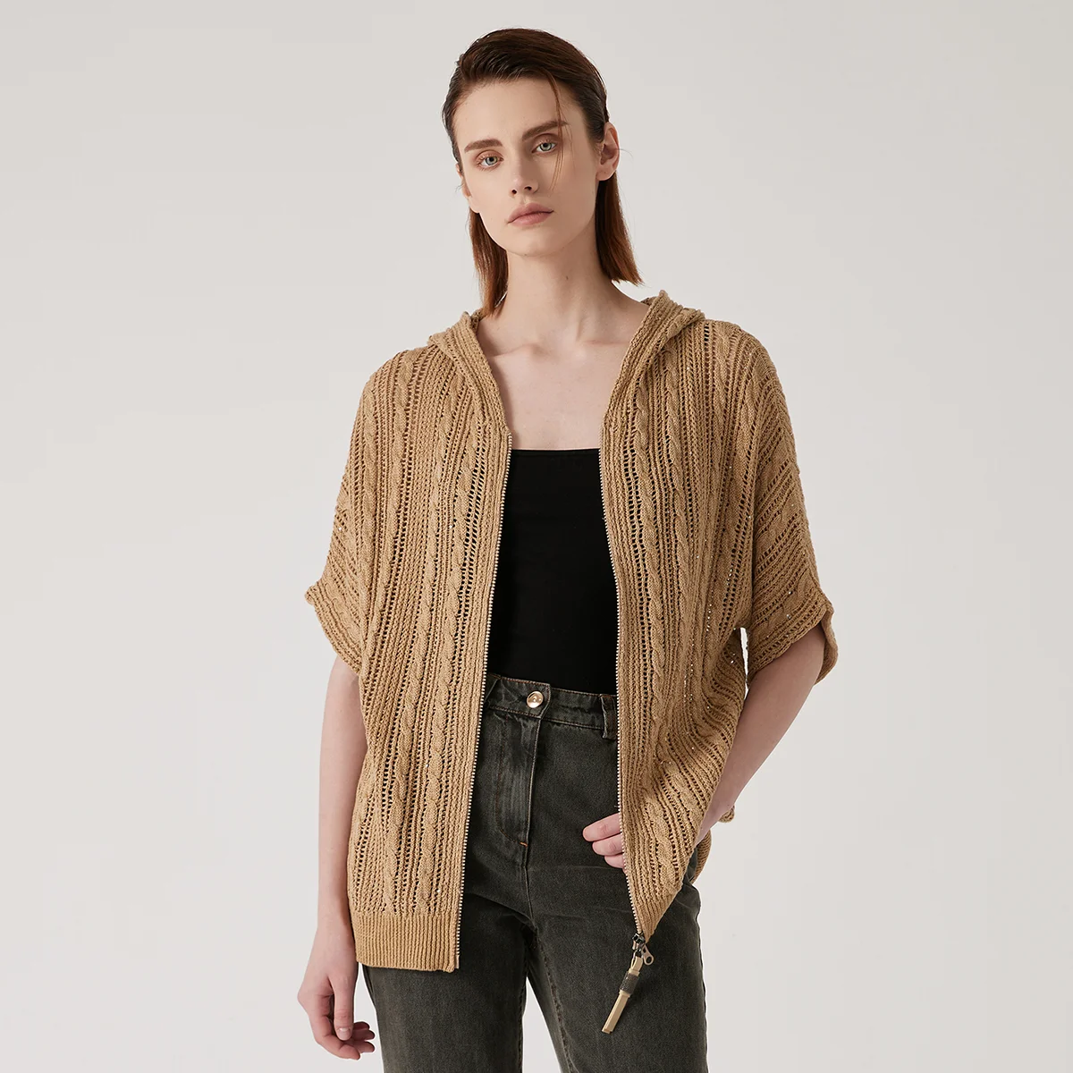 

BC1127 Luxury Women's Clothing Summer Hollowing Out Ladies Oversize Knitted 100% Linen Sweaters Hoodie Plus Size Cardigan