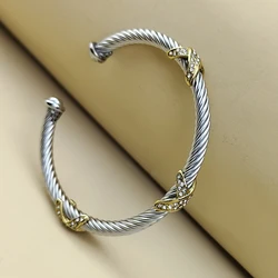 New Stainless Steel Cable Open Bracelet for Women Adjustable Valentine's Day Gift Crystal Bracelet