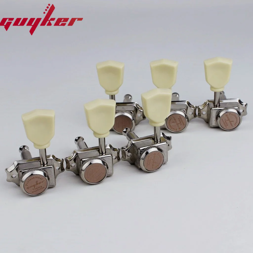 1 Set GUYKER Cream Handle Locking String Vintage Deluxe Electric Guitar Machine Heads Tuners Chrome 3R3L Tuning Pegs