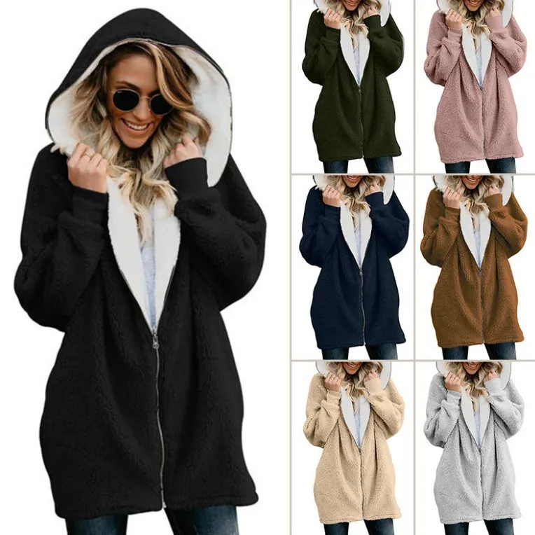 

Women Causal Winter Overcoat Female Plus Sizes Hooded Pocket Cap Coat Outerwear Zipper Elegant Jacket Casco Feminino
