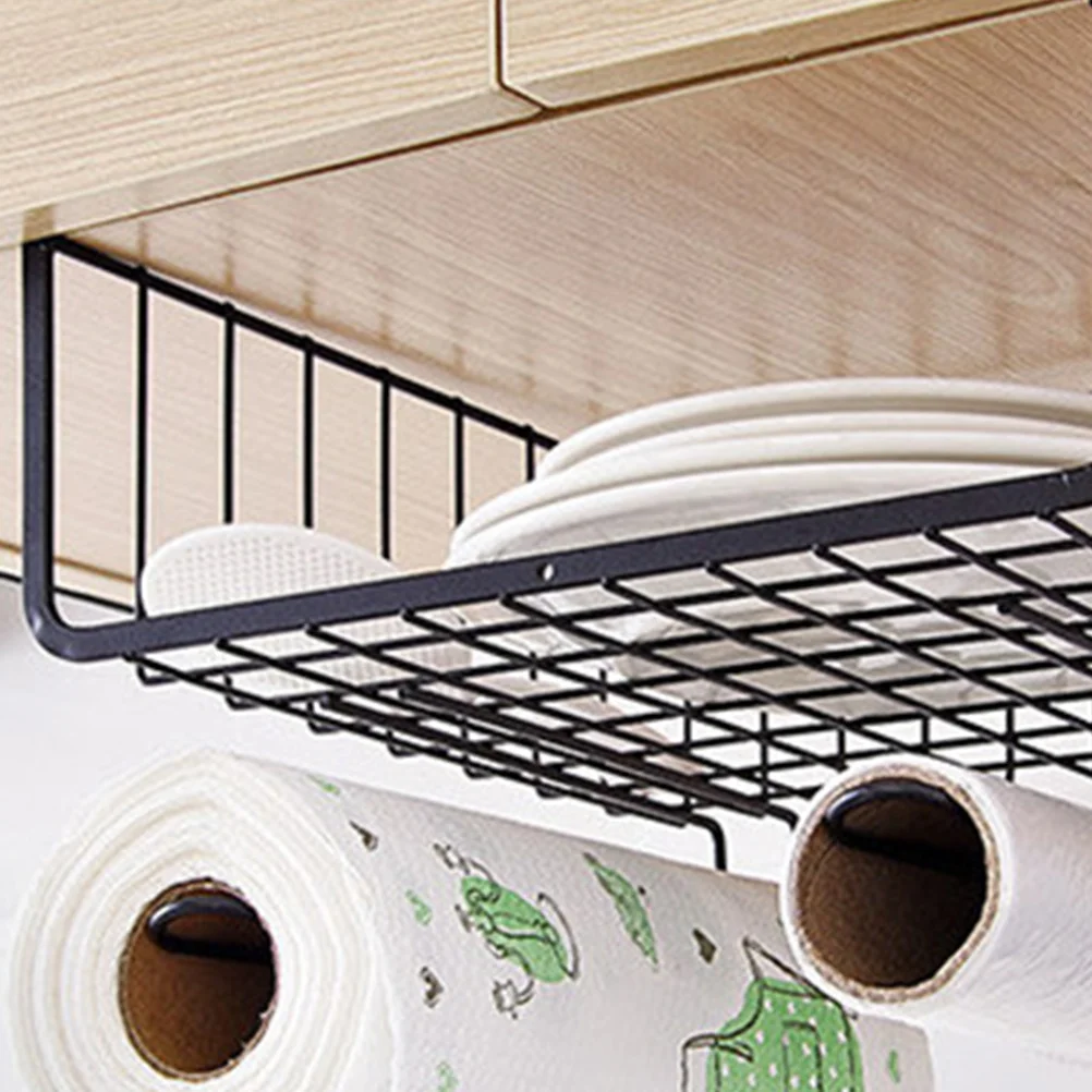 

Kitchen Under Cabinet Shelf Black Steel Wire Flat U-Shaped Hook Wardrobe Storage Rack Hanging Organizer Space Saving