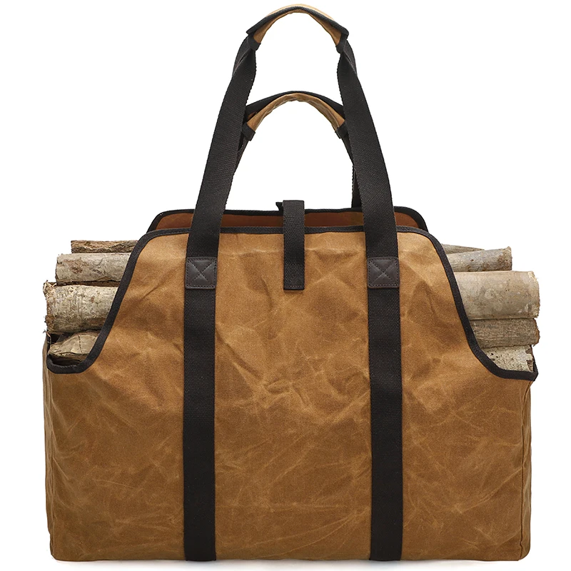 Large Camping Firwood Wood Bag Durable Canvas Log Carrier Tote Storage Bag with Reinforced Handles for Fireplace BBQ Farmhouse