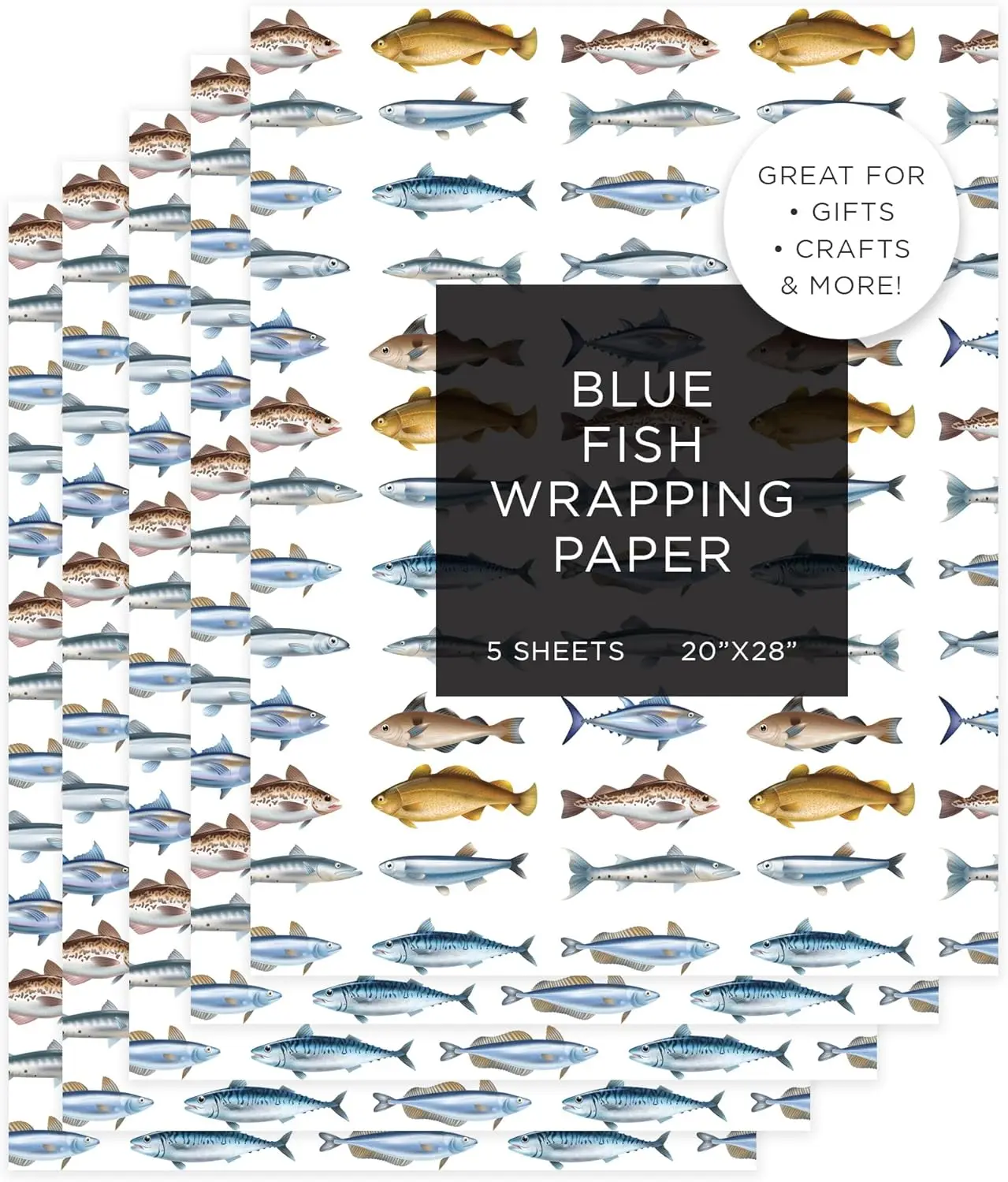 

Бумага для упаковки подарков с изображением синих рыб – подарочная упаковка с морским дизайном, 5 премиальных листов, прочная упаковочная бумага с рыбным принтом.