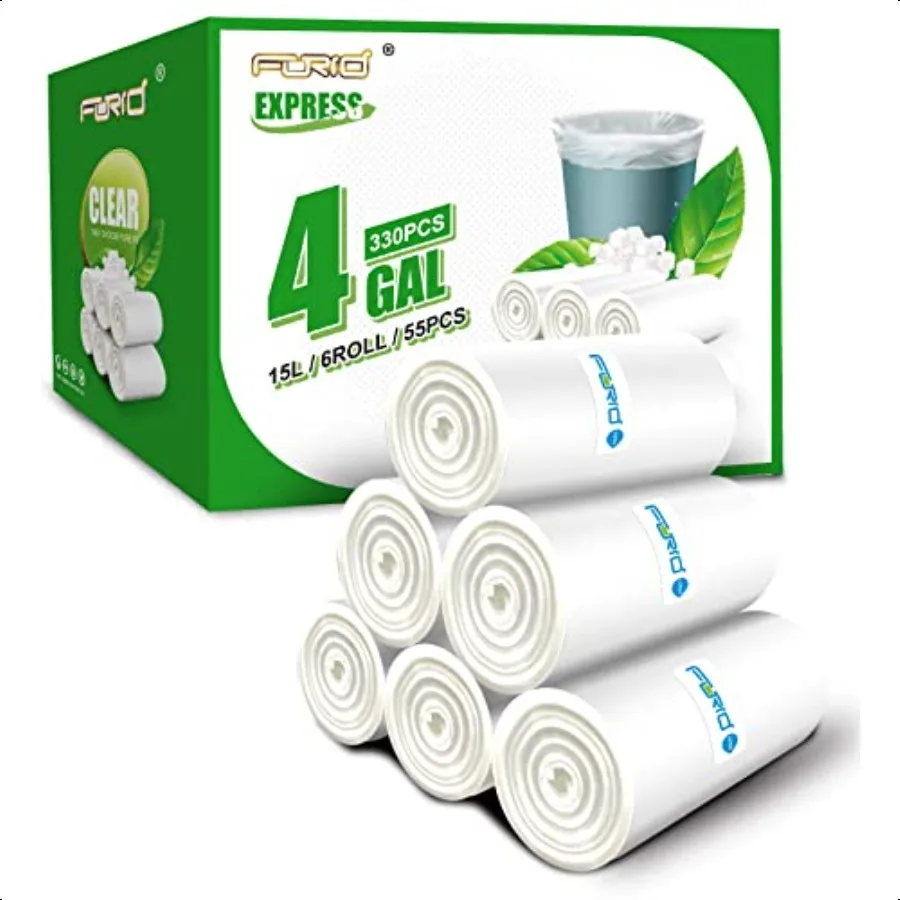 

Прозрачные маленькие мешки для мусора, 4-галлонные мешки для мусора, вкладыши для мусорного корзины, 330 пластиковых мешков для мусора для ванной комнаты, спальни, офиса, Tr