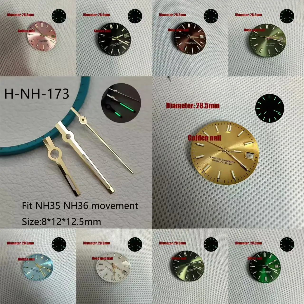 Vente chaude 28.5mm noir s logo date S cadran vert lumineux 29mm s cadran adapté S cadran nh35 mouvement date montre accessoires