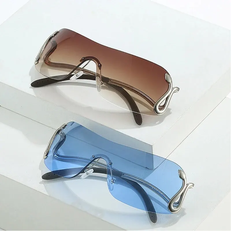 Conjoined Personality Animal Viper Sunglasses Y2k Convex Shape Metal Sunglasses