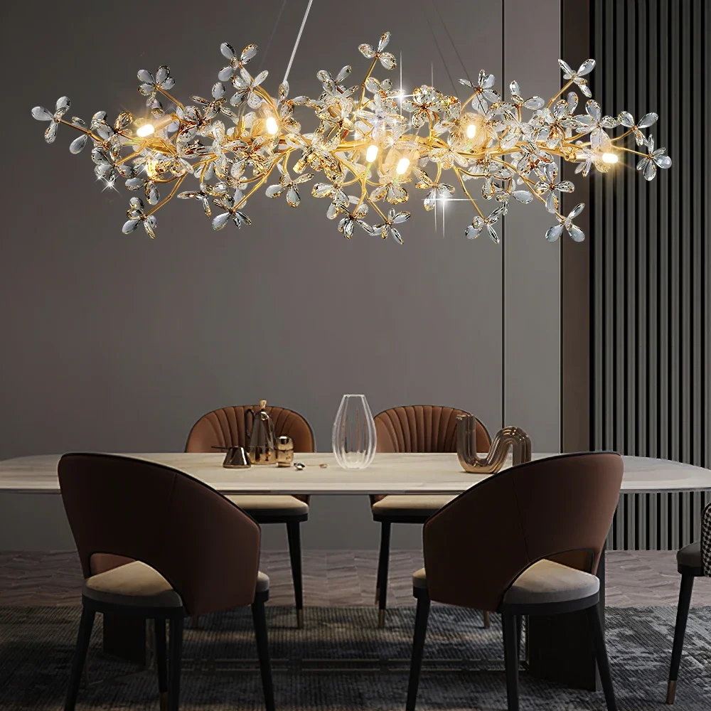 

Luxury Transparent Crystal Chandelier Lights for Dining Living Room Crystal Pendant Light with Flower Bedroom K9 crystal lights