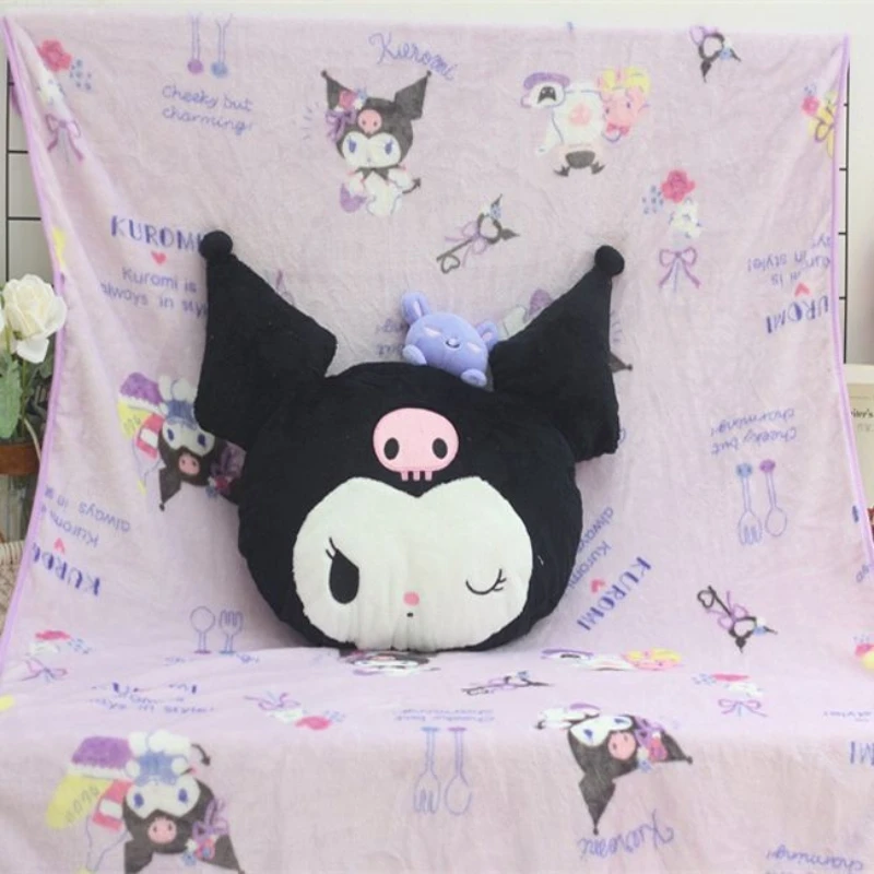 New Sanrio Melody Kuromi Plush Doll Pillow Carpet 2-In-1 Soft Cushion Blanket Pochacco Cinnamoroll Air Conditioning Cushion