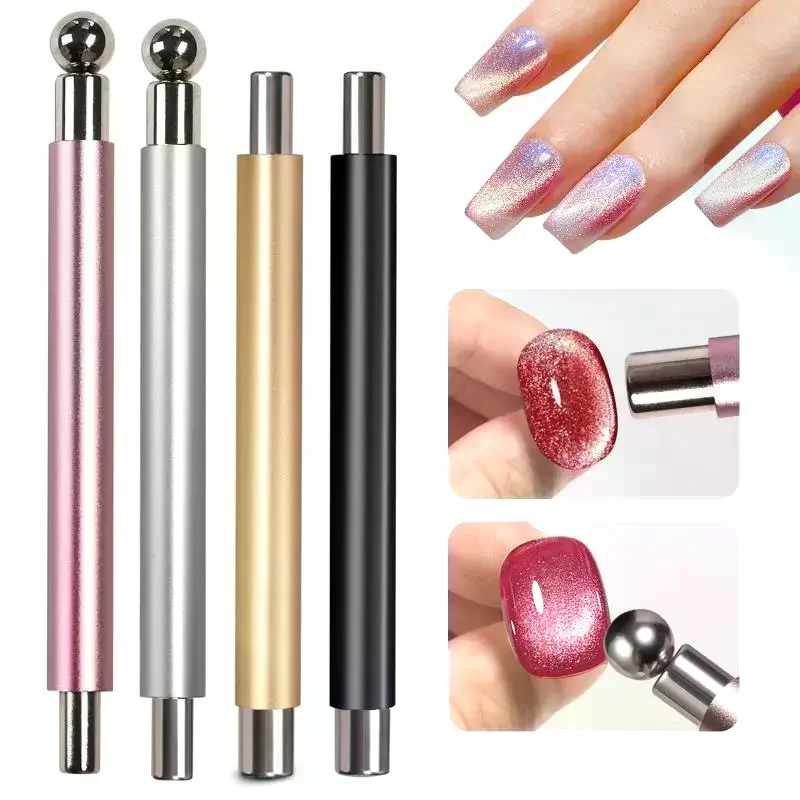 강력한 자석이 있는 더블 엔드 마그네틱 캣츠 아이 네일 자석 스틱 스틸 볼 포함 슈퍼 강력 젤 폴리쉬 자석 펜 매니큐어 자석 도구