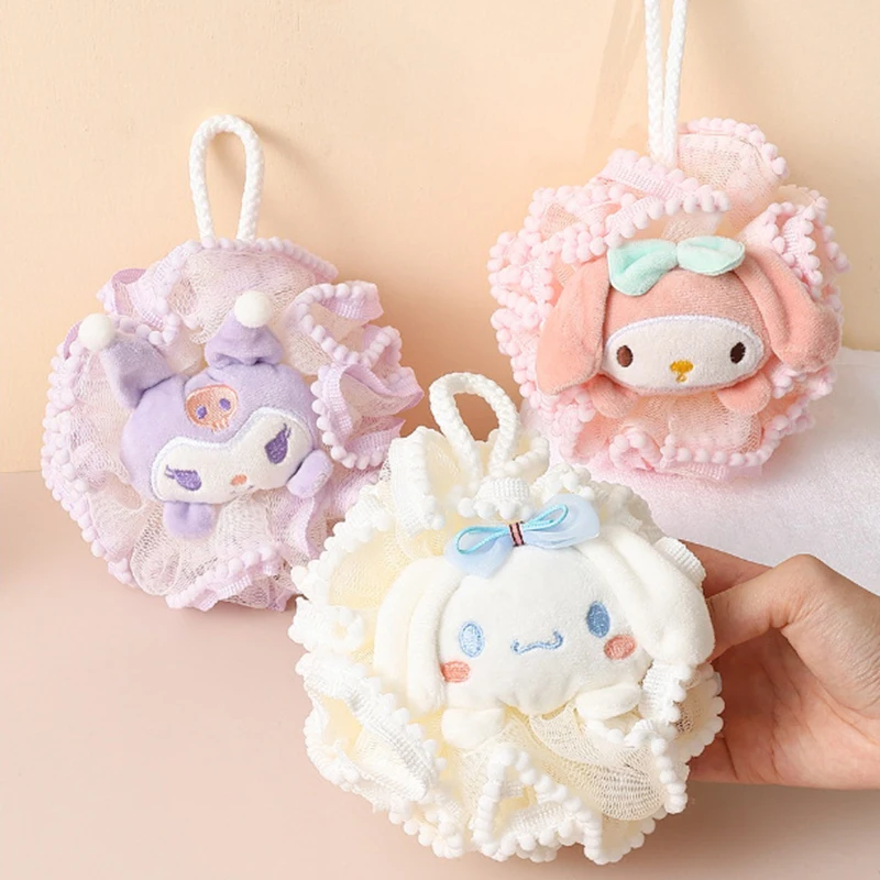 1Pc Anime Sanrio Figure Bath Ball Kuromi My Melody Cinnamoroll Bath Flower Soft Shower Mesh Foaming Sponge Bath Skin Clean Tool