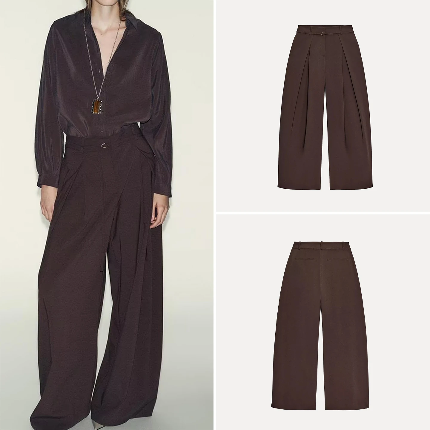 Faionable عالية الخصر ثنيات السراويل النسائية Sle الرجعية بنطال ذو قصة أرجل واسعة خريف 2025 موسم جديد وصول تنوعا بناطيل كاجوال #1