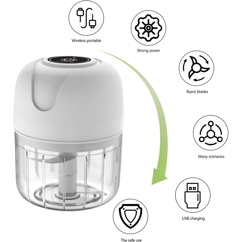 A74G-電動ガーリックチョッパー、USB充電式ミニフードプロセッサー、250ml電動ガーリックチョッパーポータブル野菜ミンサー