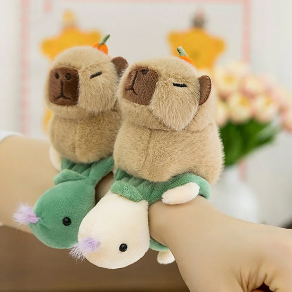 Crocodilo capivara anel de mão de pelúcia tartaruga ganso capivara tapa snap boneca brinquedo macio estilo pulso animal pelúcia tapa pulseira crianças