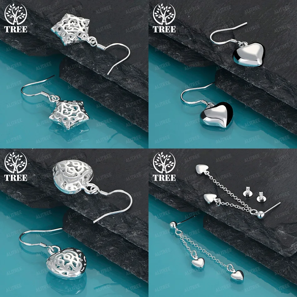 

Fine 925 Sterling Silver Star Hollow Love Heart Drop Earrings Women Sweet Cute Jewelry Wedding Accessories Birthday Party Gift