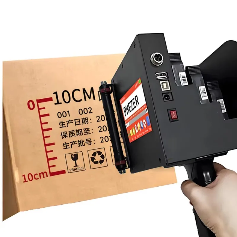 Portable Handheld Inkjet Printer Four Nozzles 25‑100mm Print Height for Label Printing on Leather Plastic Bags Paper Cartons