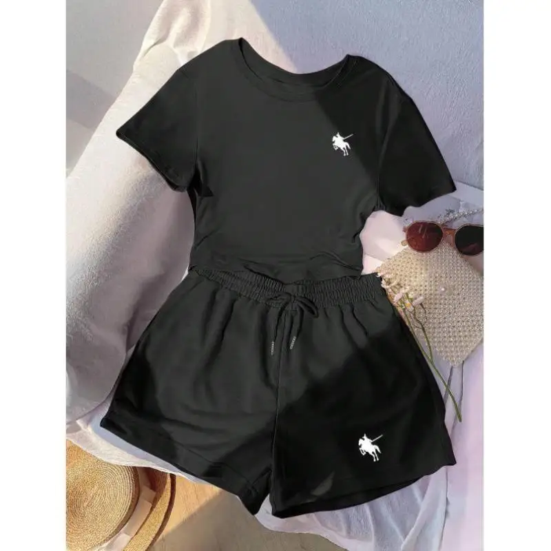 

Ladies Casual Knight Print T-irt And orts 2-Piece Set 744 Sle Comfortable Autumn Wear Seven-Quarter Sve