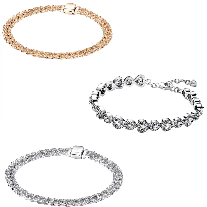 

New For Original Golden Color Timeless Pavé Cuban Chain Bracelet Fashion Ladies Sparkle Jewelry Festivals And Anniversaries Gift