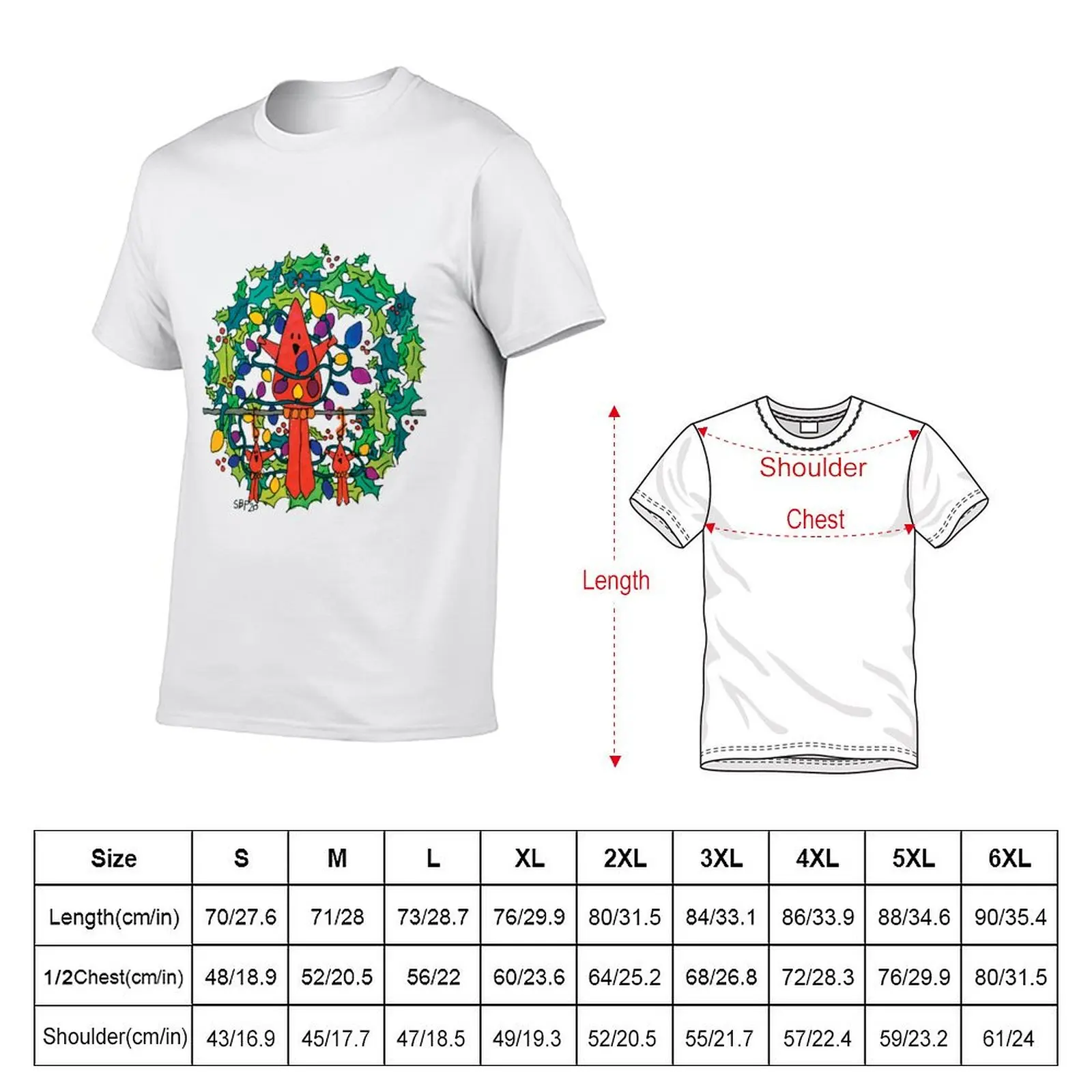 RED BIRD PUT LIGHTS ON WREATH T-shirt summer top funnys graphics t shirts for men graphic