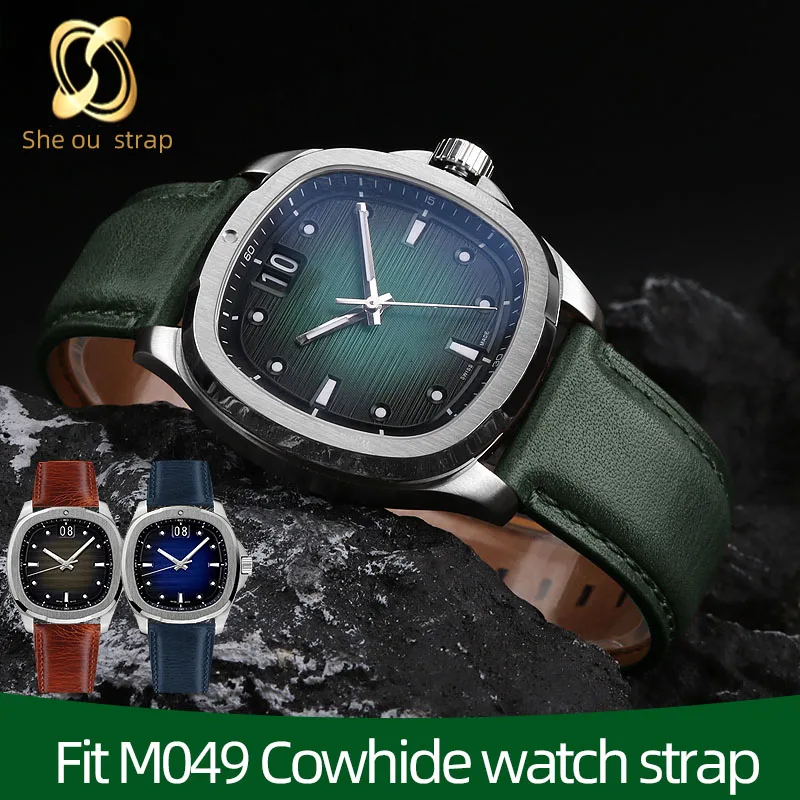 Black Brown Green Blue Cowhide Watch Strap For MIDO MULTIFORT M049.526.17/11 Pin Buckle 22MM Leather Watch Band