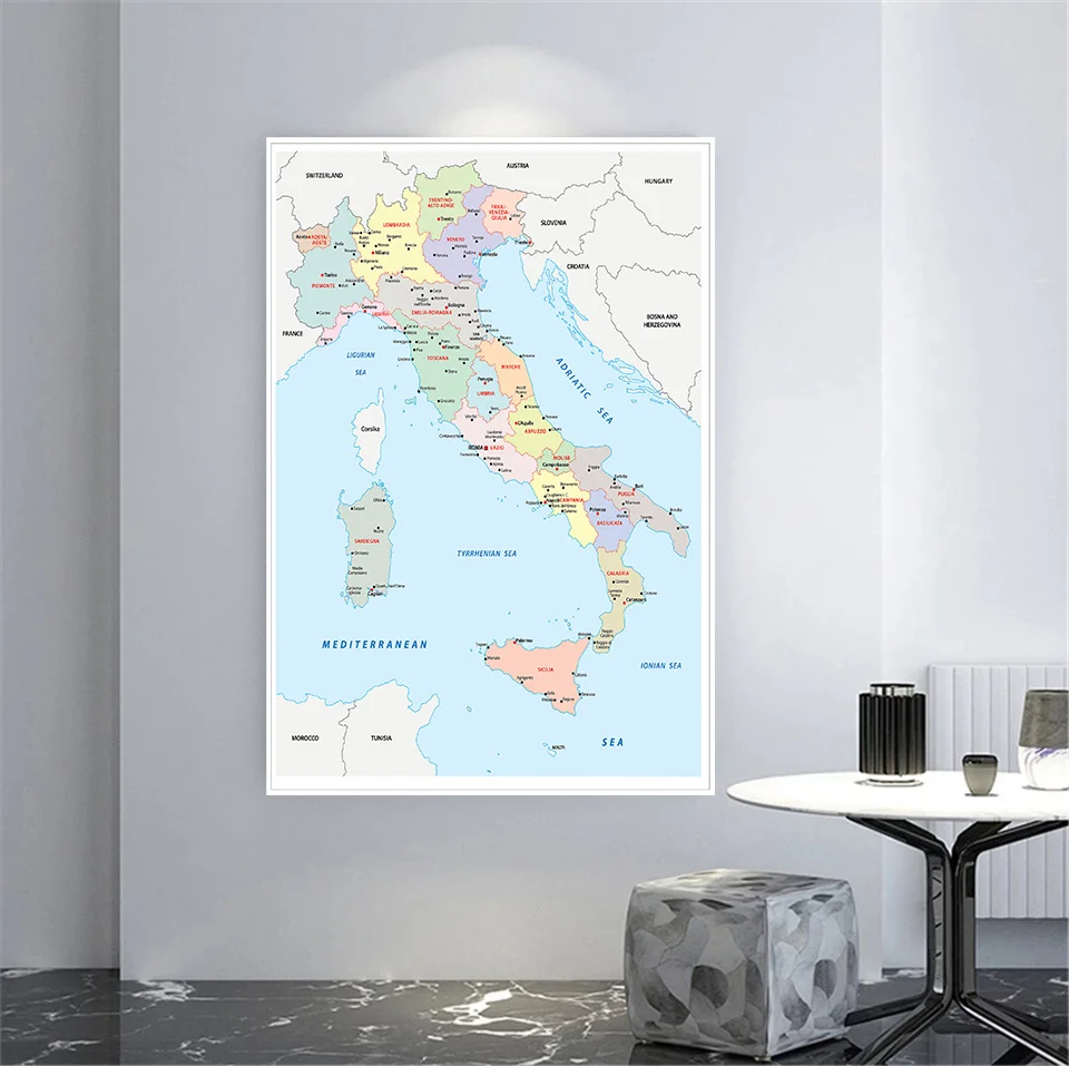 100*150 cm mapa político italiano, cartaz de parede grande, não-tecido, pintura em tela, decoração para sala de aula, material escolar