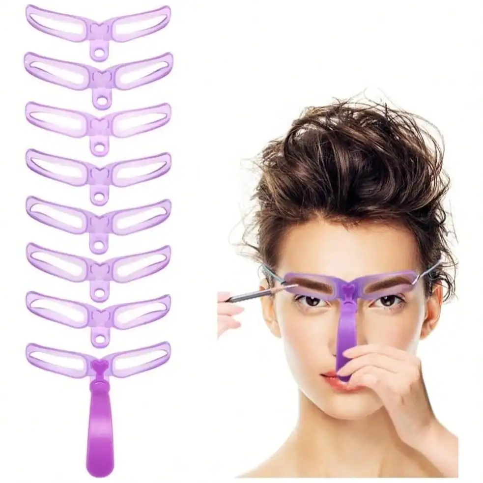Wholesale 8pcs  Styling Template Kit Reusable DIY Eyebrow Shaper Auxiliary Eyebrow Stencil Set With Handle Detachable Eyebrow