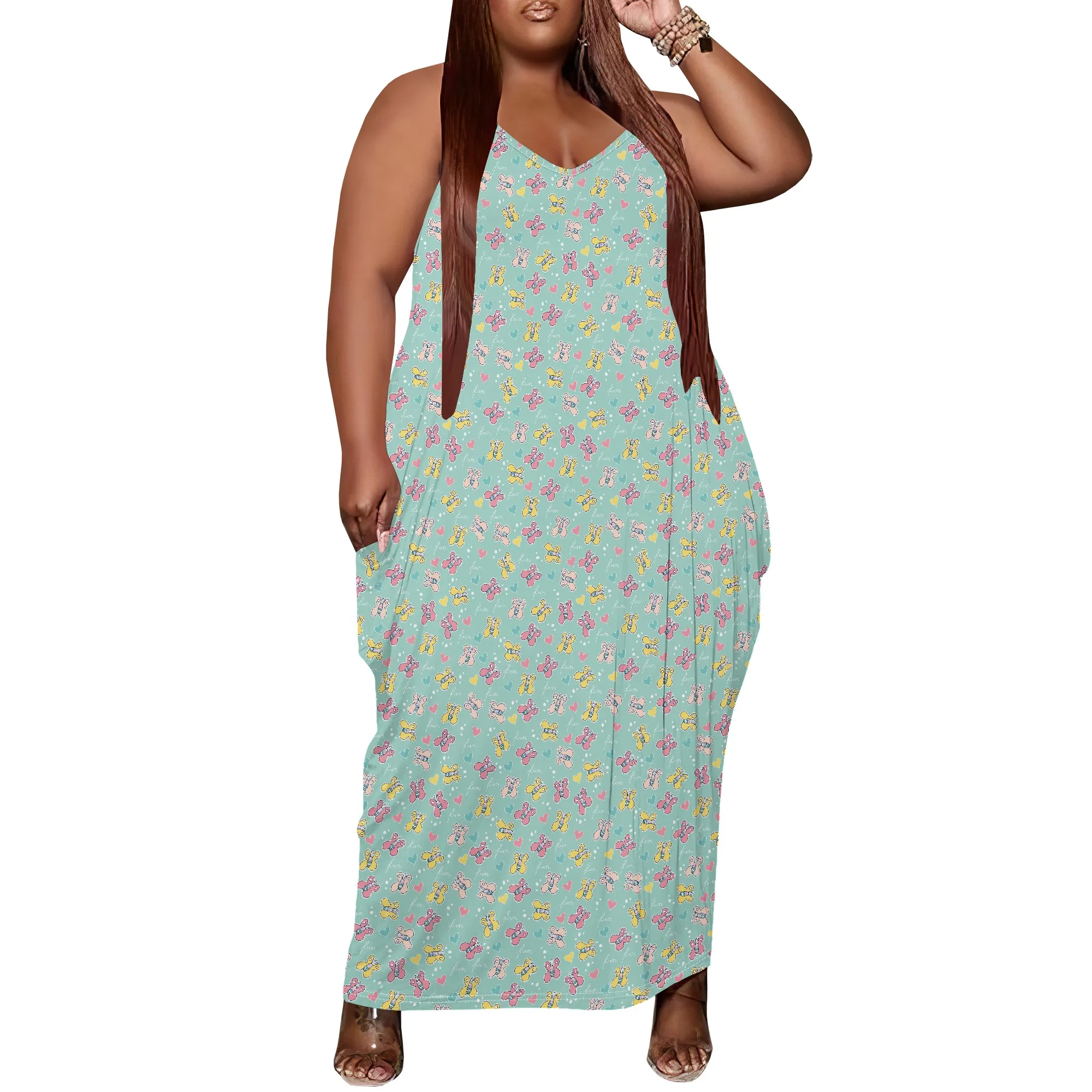 

Women's Plus Size Dress Loose Slip Maxi Dress with Pocket Stretchy Y2K Butterfly Print XL-6XL
