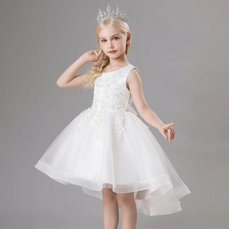 TW683 Girls Sleeveless Mesh Dress Elegant Kids Birthday Party Dress Up For Children Tailing Gowns