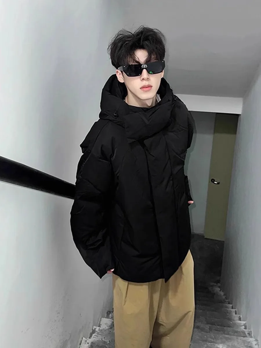 

Bla Hooded Thiened Winter Cotton Jaet Men's Sle Warm Bread Sle High Collar Trendy Casual Outerwear Polyester Fiber