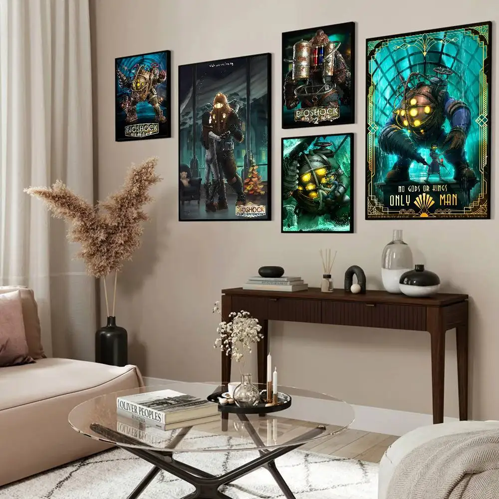 Retro B-Bioshock R-Rapture Game Self-adhesive Art Poster Whitepaper Prints Posters Artwork Aesthetic Art Wall Painting