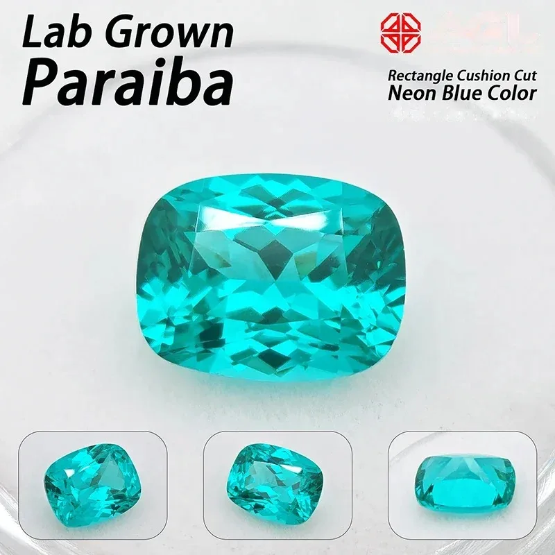 Lab Grown Paraiba Gemstone Cushion Rectangle Cut Neon Blue Color for DIY Jewelry Making Inlay Ring Selectable Certificate