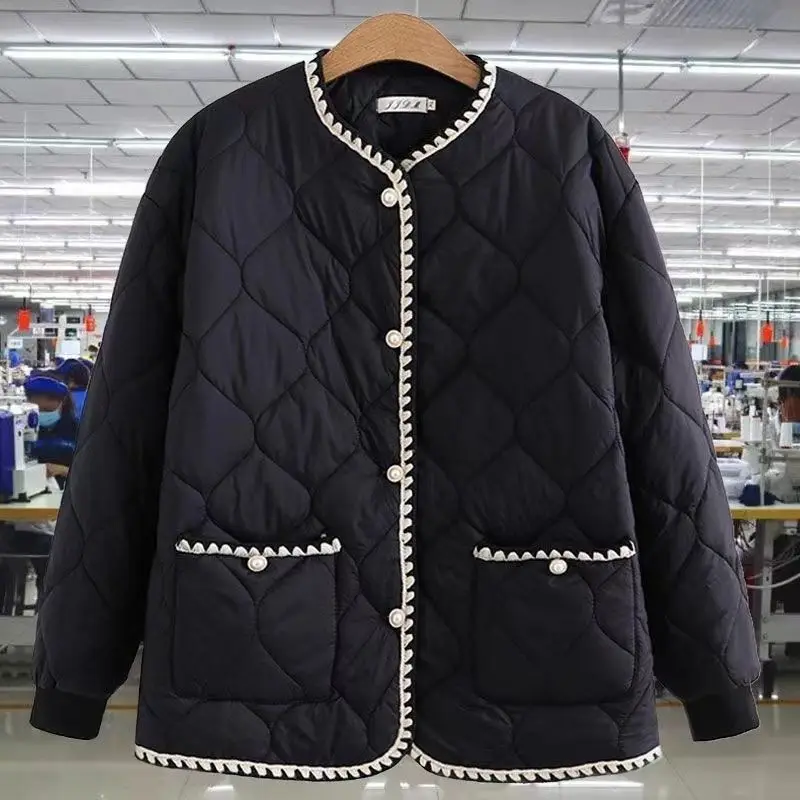 2024 New Women Jacket Autumn Winter Female Single-breasted Ultra Light Cotton  Coat Parkas Lingge Short Tops