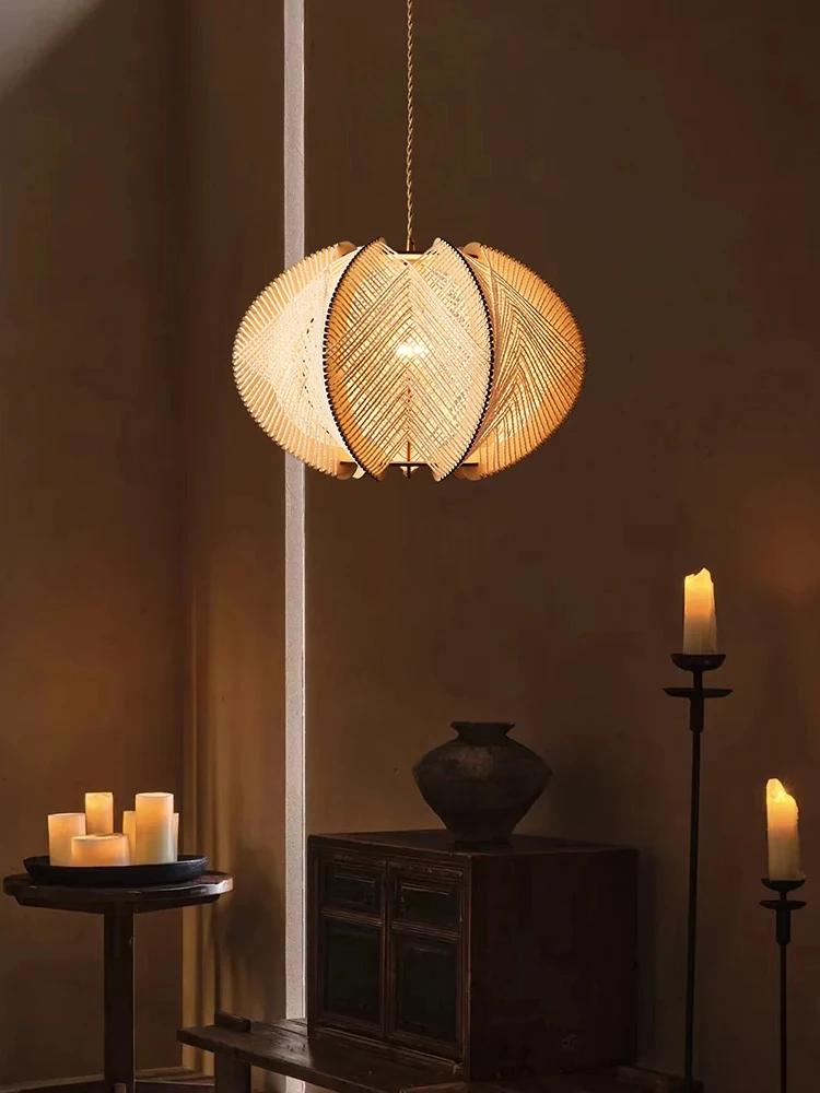 

Wabi-sabi Pendant Lights Hemp Rope Wood Chandelier Living Room Bedroom Hanging Lamps for Ceiling Room Decor Lustre MB64AS